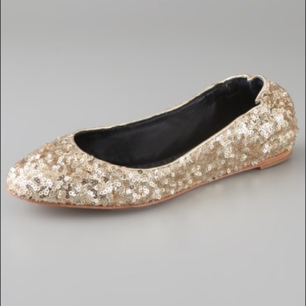Gold Sequin Dahlia Ballet Flats